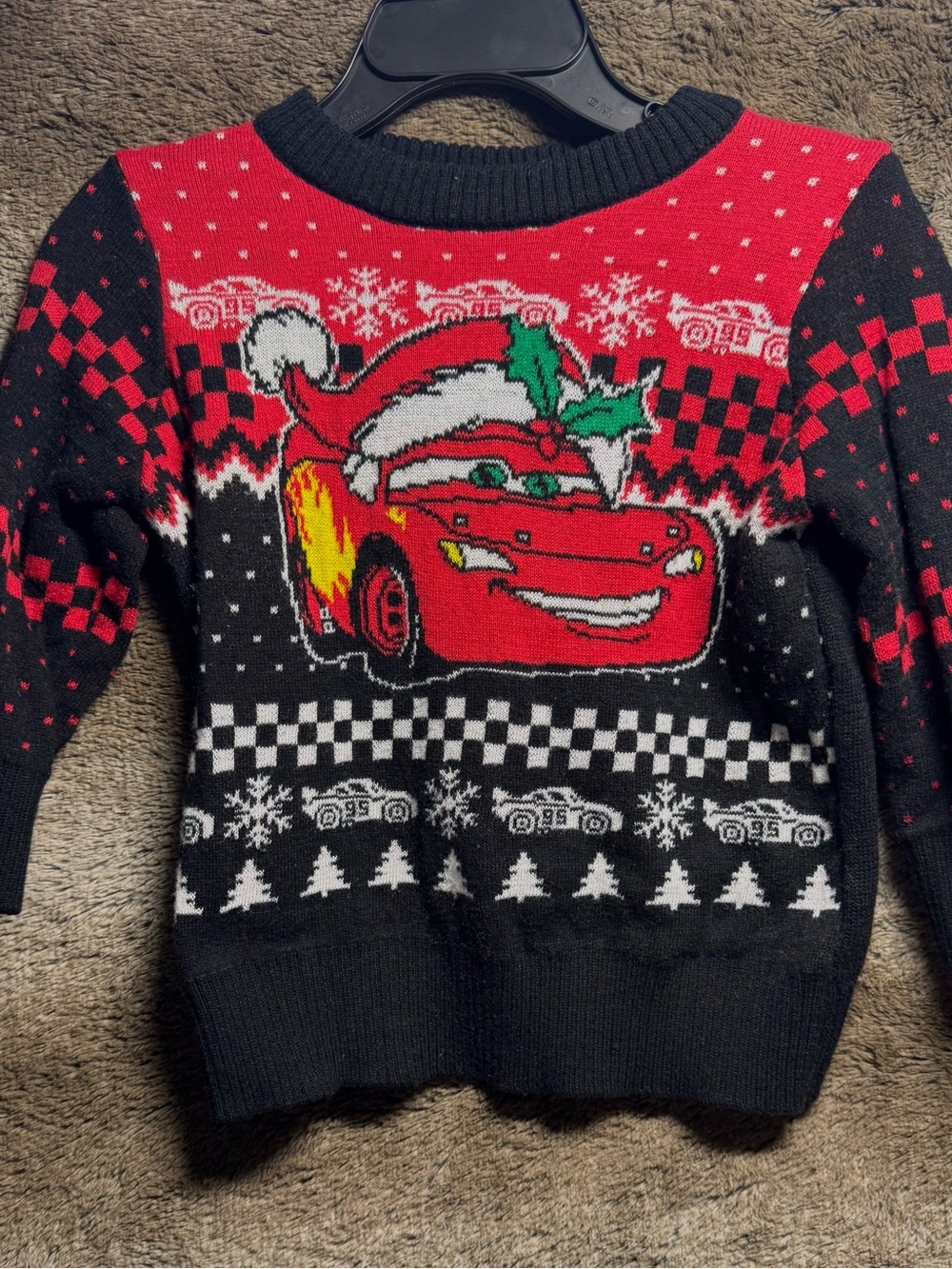 Disney Red & Black Lightning McQueen Christmas Sweater